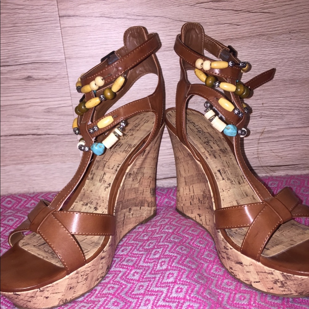 Beaded strappy wedges